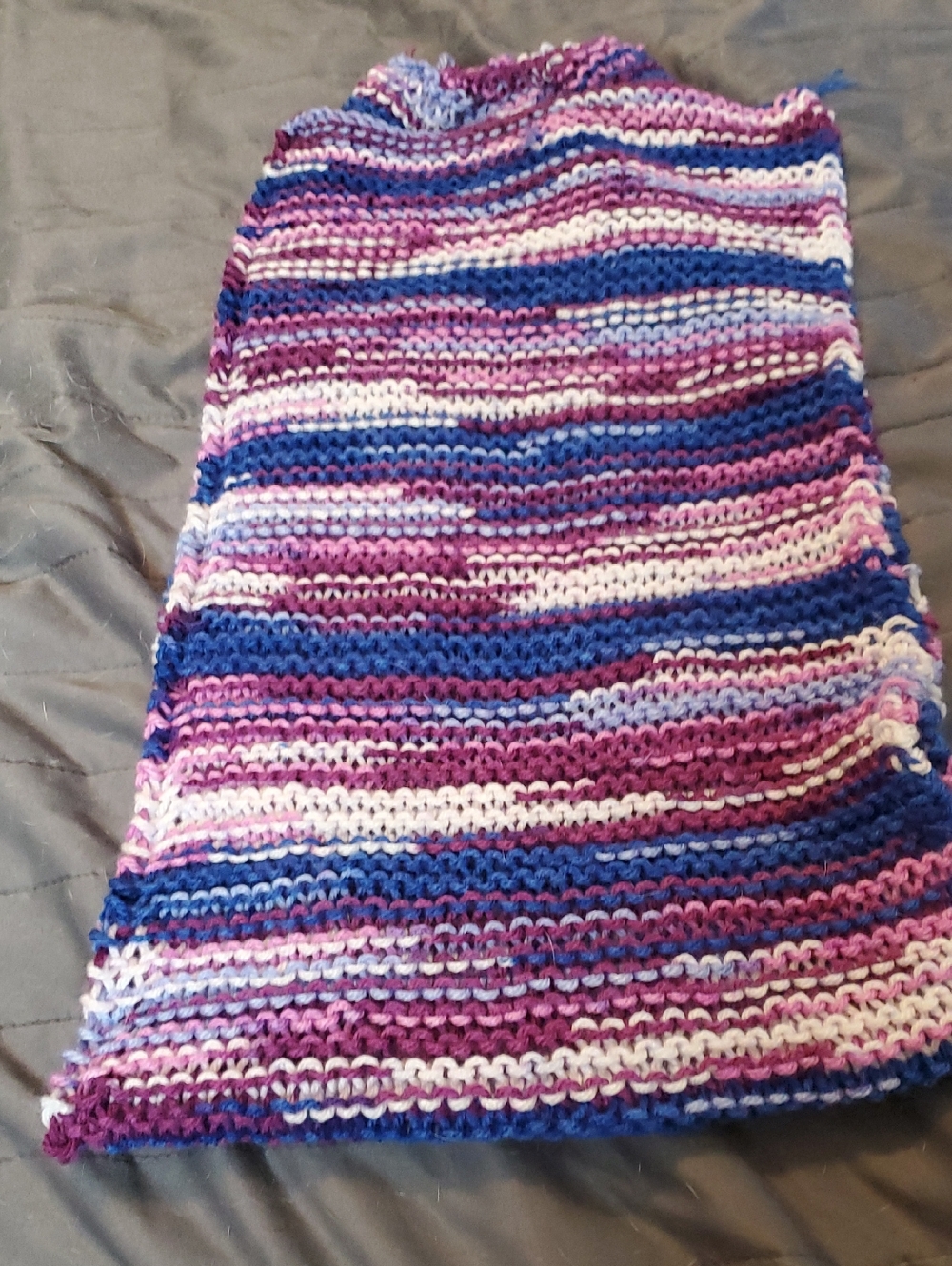 Handmade Knit Table Runner in Blue, Purple & White Stripes - Picture 2 of 3